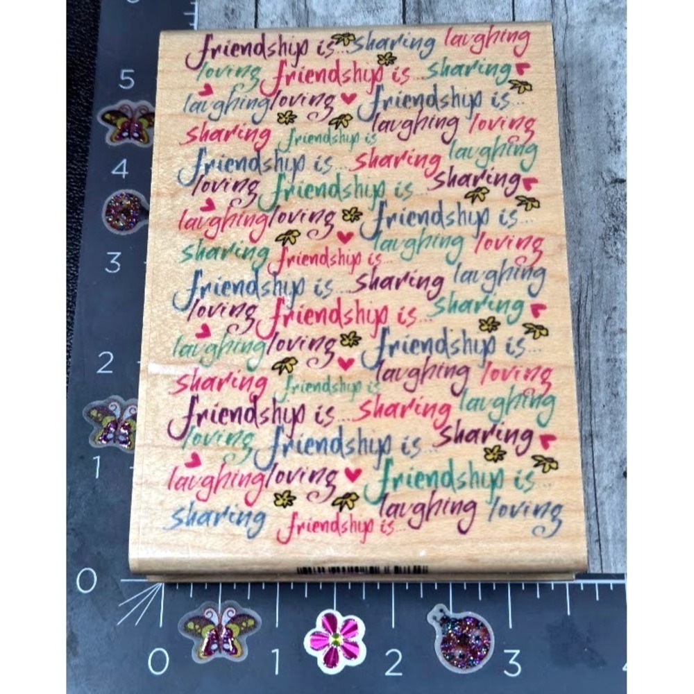 Inkadinkado Friendship Is Sharing Background 6696 Rubber Stamp Wood #D19